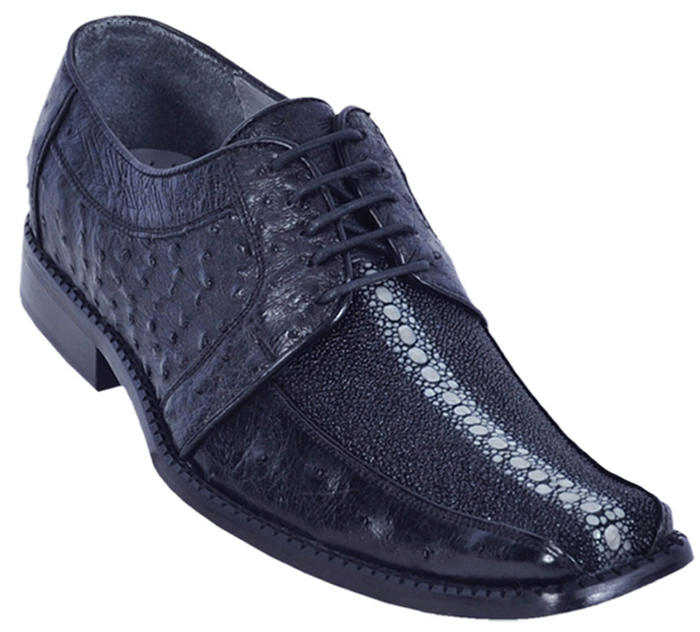 Los Altos Black Genuine Stingray Rowstone / Ostrich Shoes ZV051105.